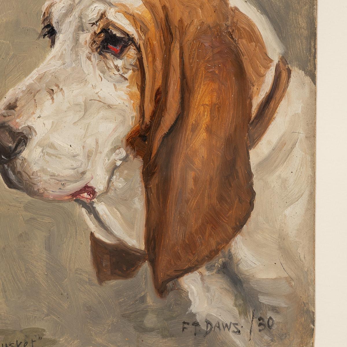 Mid-20th Century 20th Century Framed Basset Hound Oil On Canvas By Frederick Thomas Daws c.1930 For Sale