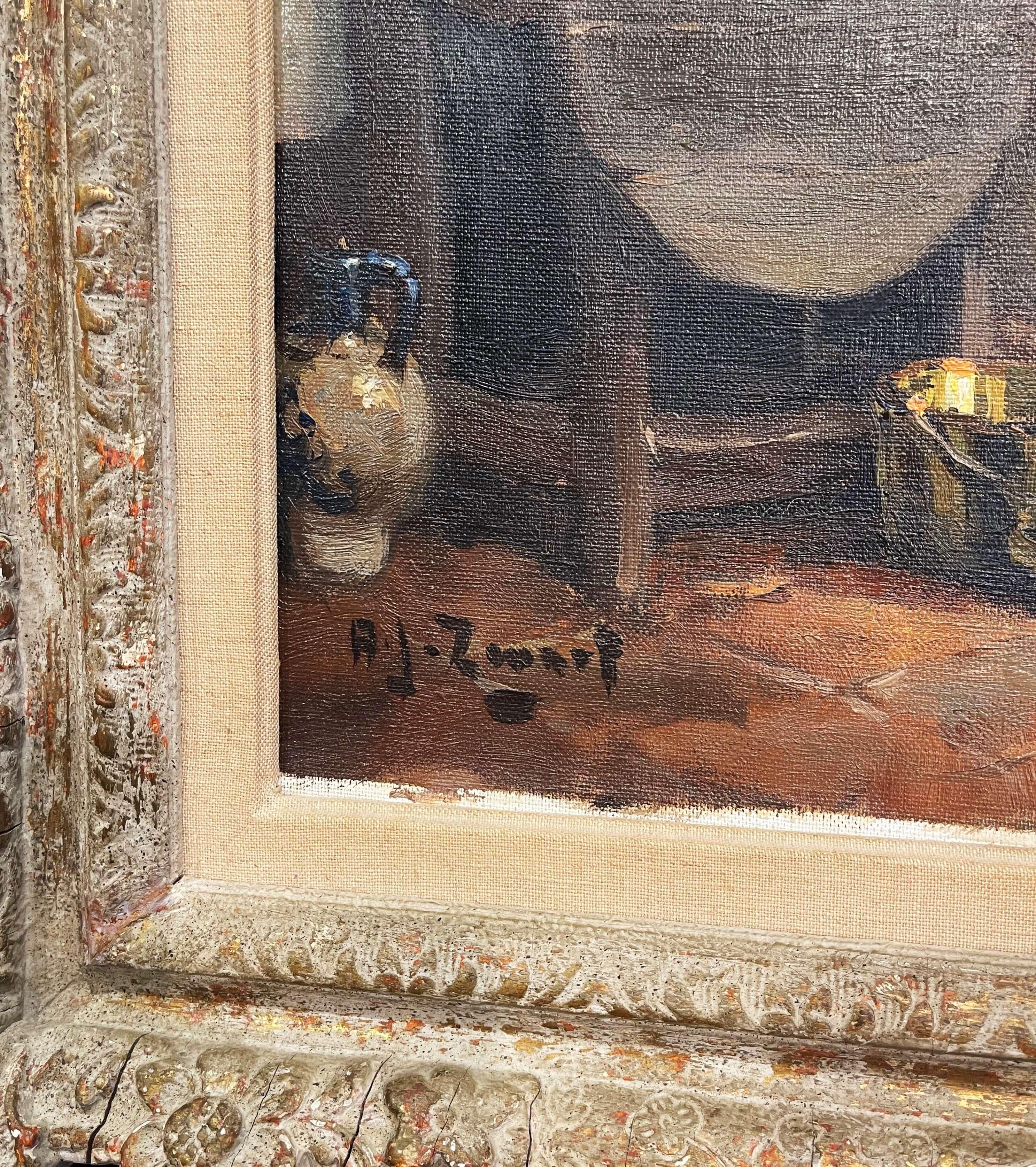 Dutch 20th Century Framed Domestic Oil Painting Interior Scene Signed a. J. Zwart