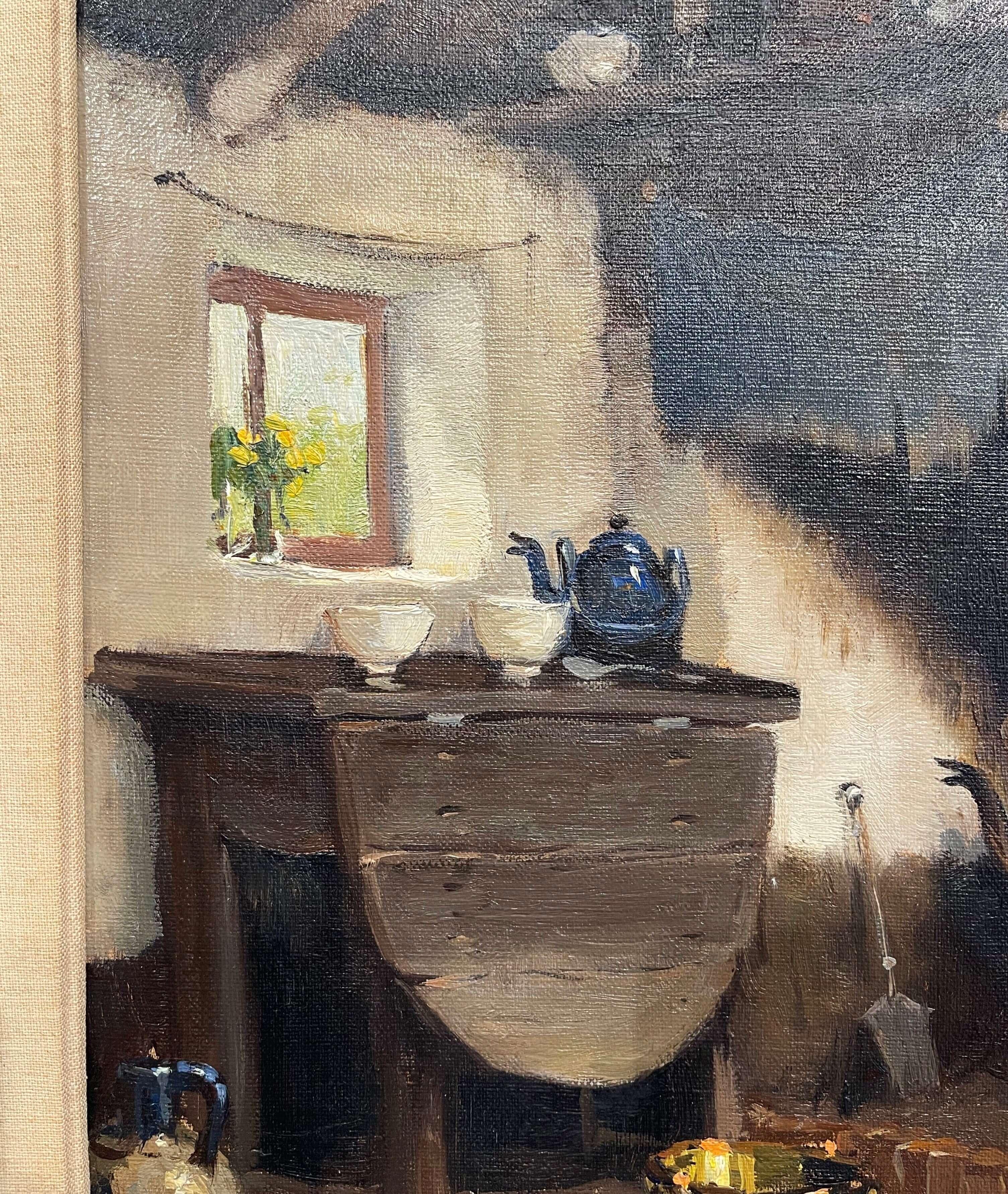 20th Century Framed Domestic Oil Painting Interior Scene Signed a. J. Zwart 1