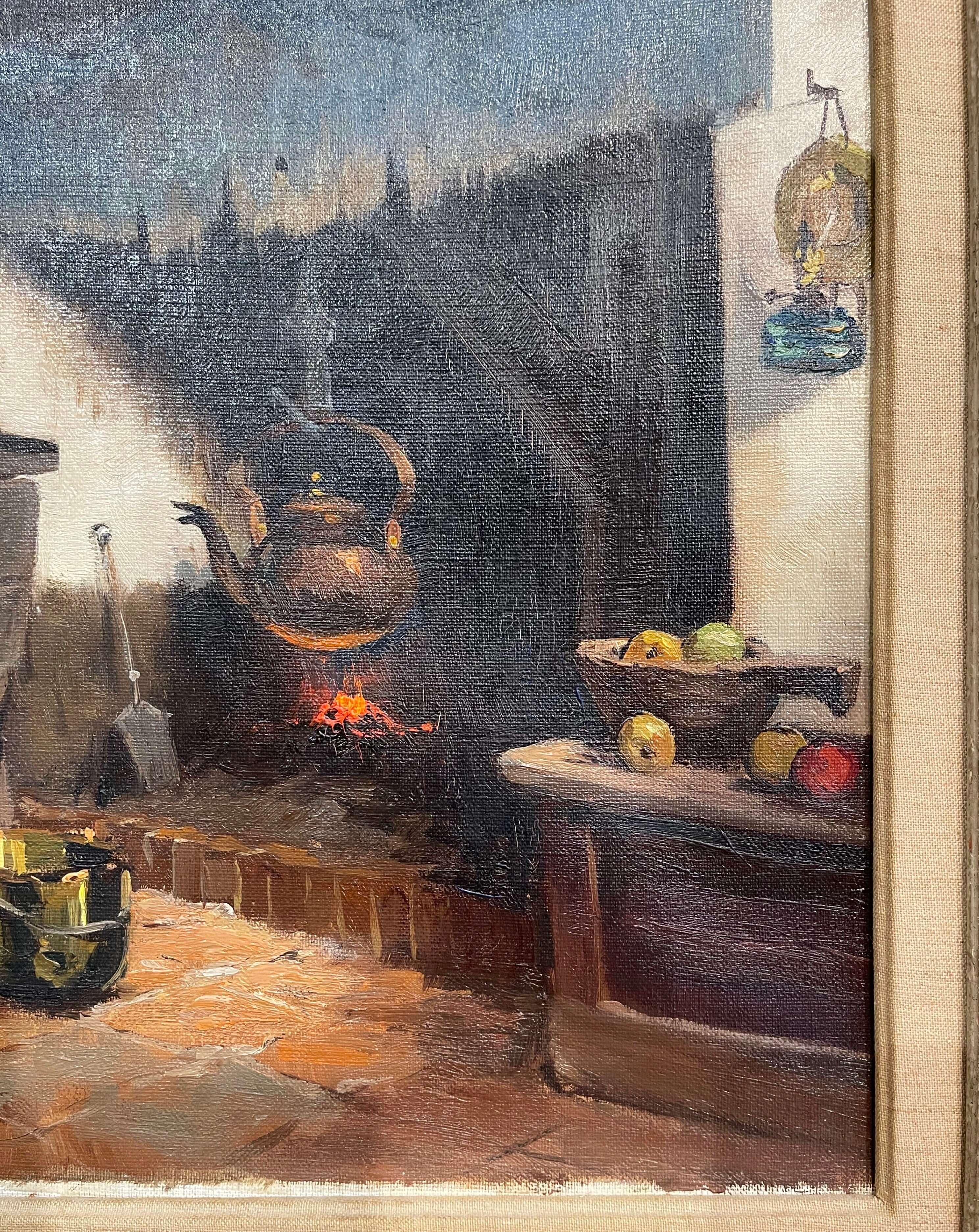 20th Century Framed Domestic Oil Painting Interior Scene Signed a. J. Zwart 2