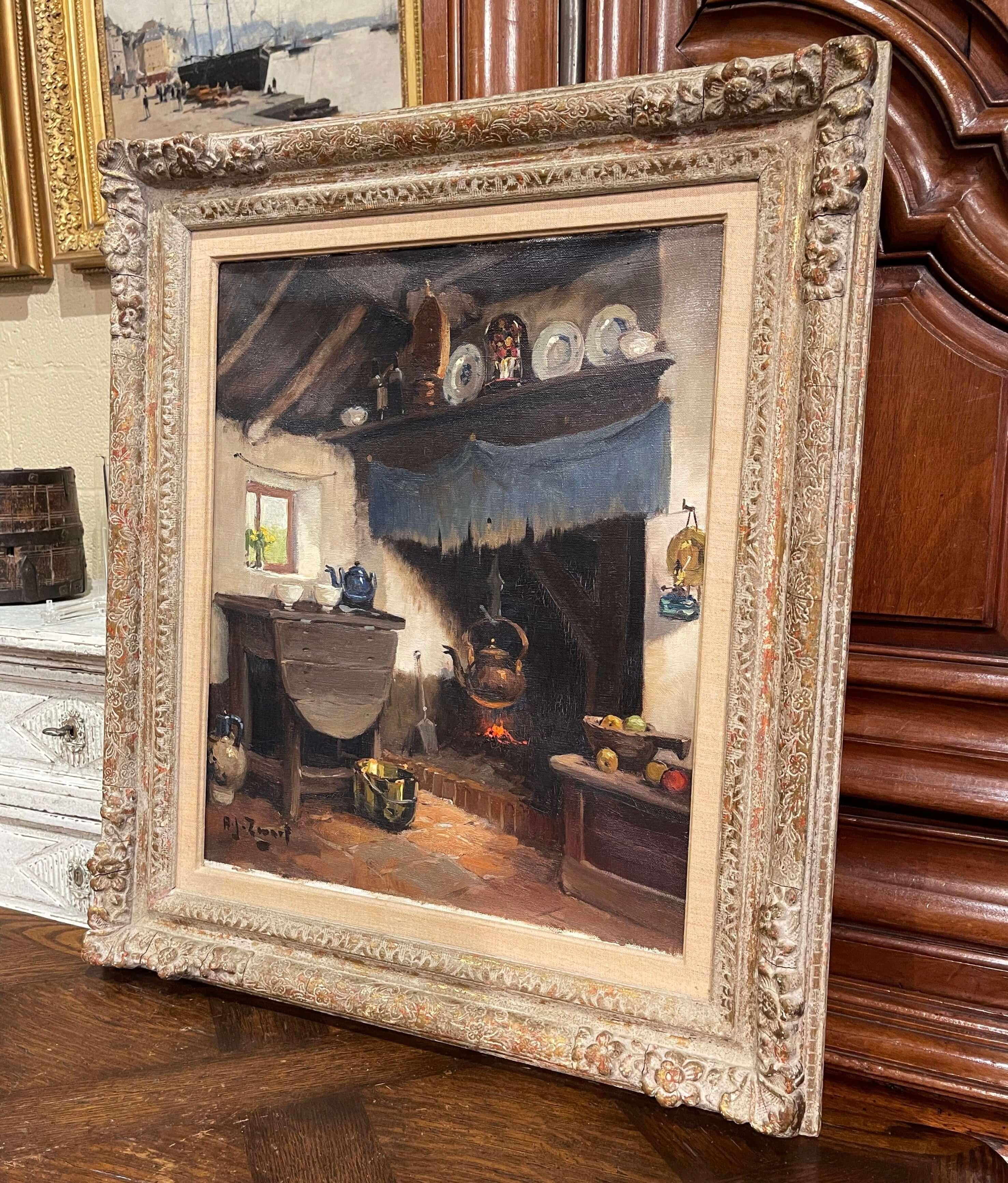20th Century Framed Domestic Oil Painting Interior Scene Signed a. J. Zwart 3