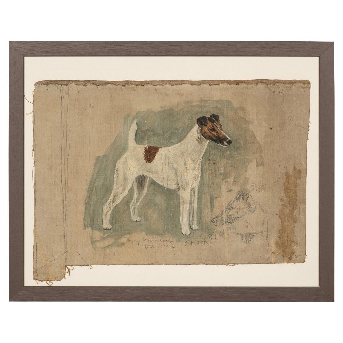 20th Century Framed Fox Terrier Oil On Canvas By Frederick Thomas Daws For Sale