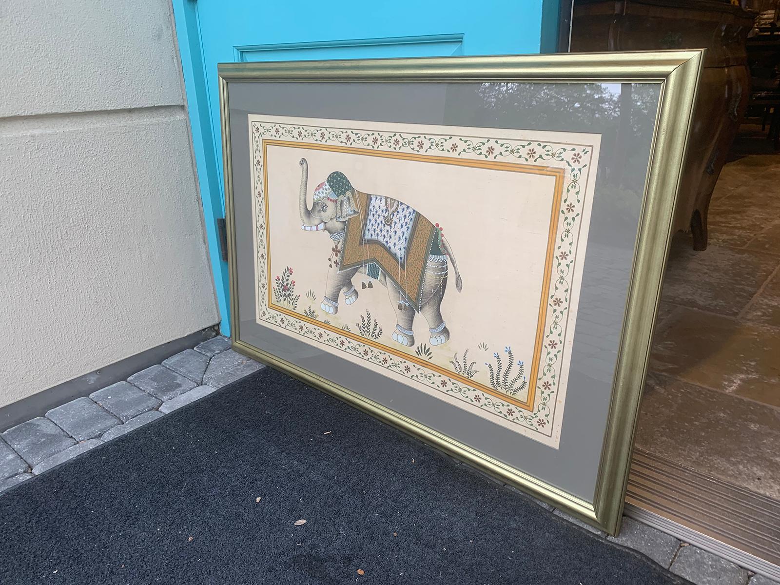 20th Century Framed Indian Ceremonial Elephant on Silk In Good Condition In Atlanta, GA
