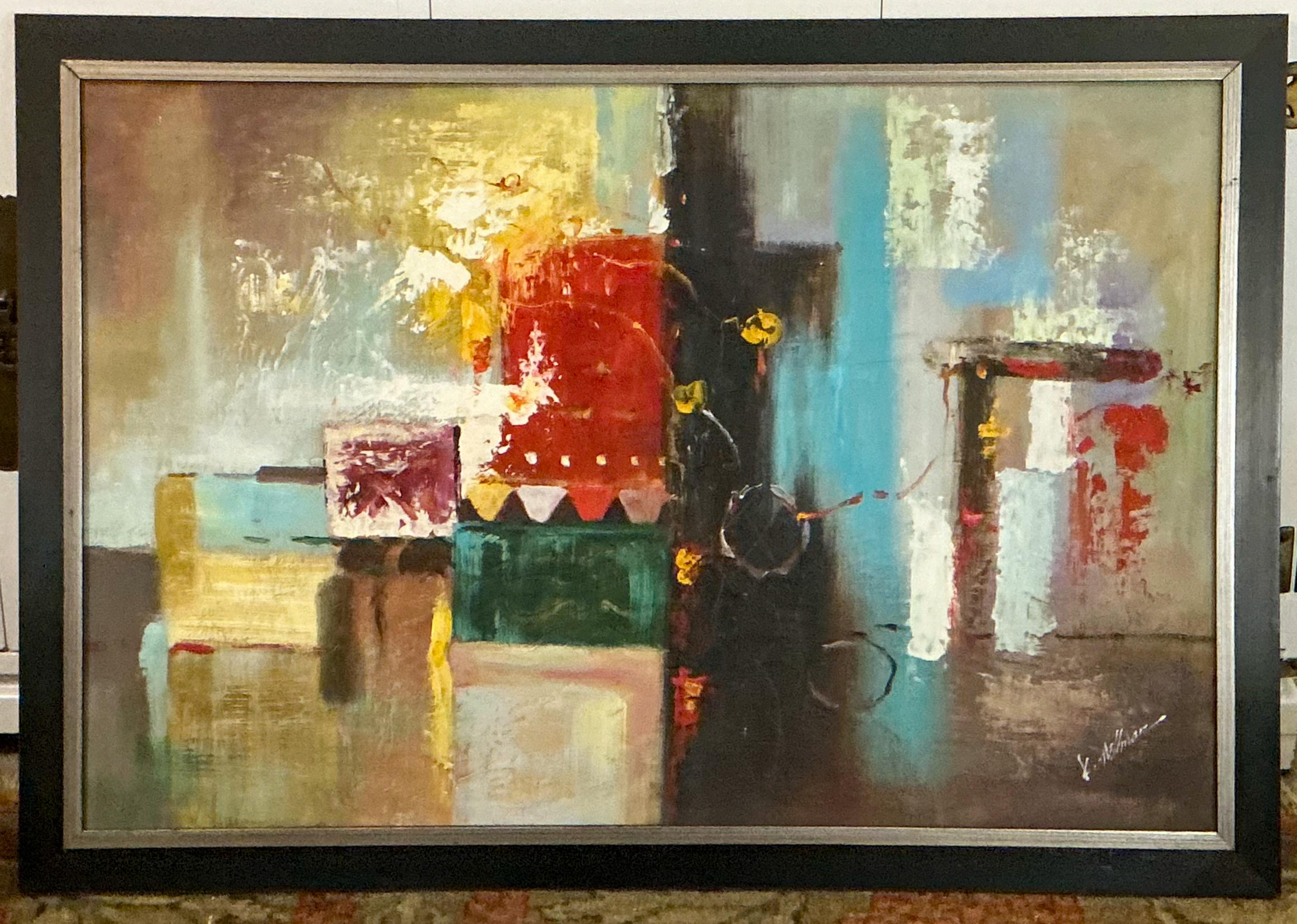 Pittura a olio astratta su tela con cornice del 20° secolo  Di Kaye Hillman In condizioni buone in vendita a Kennesaw, GA