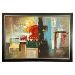 Siglo XX Pintura al óleo abstracta moderna enmarcada sobre lienzo  Por Kay Hillman