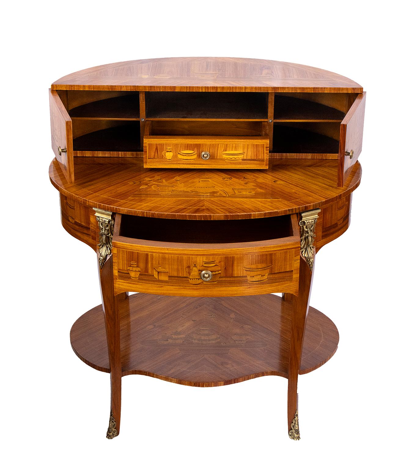 French 20th Century France Louis XV Kingwood Inlaid Marquetry Desk and Writing Table For Sale