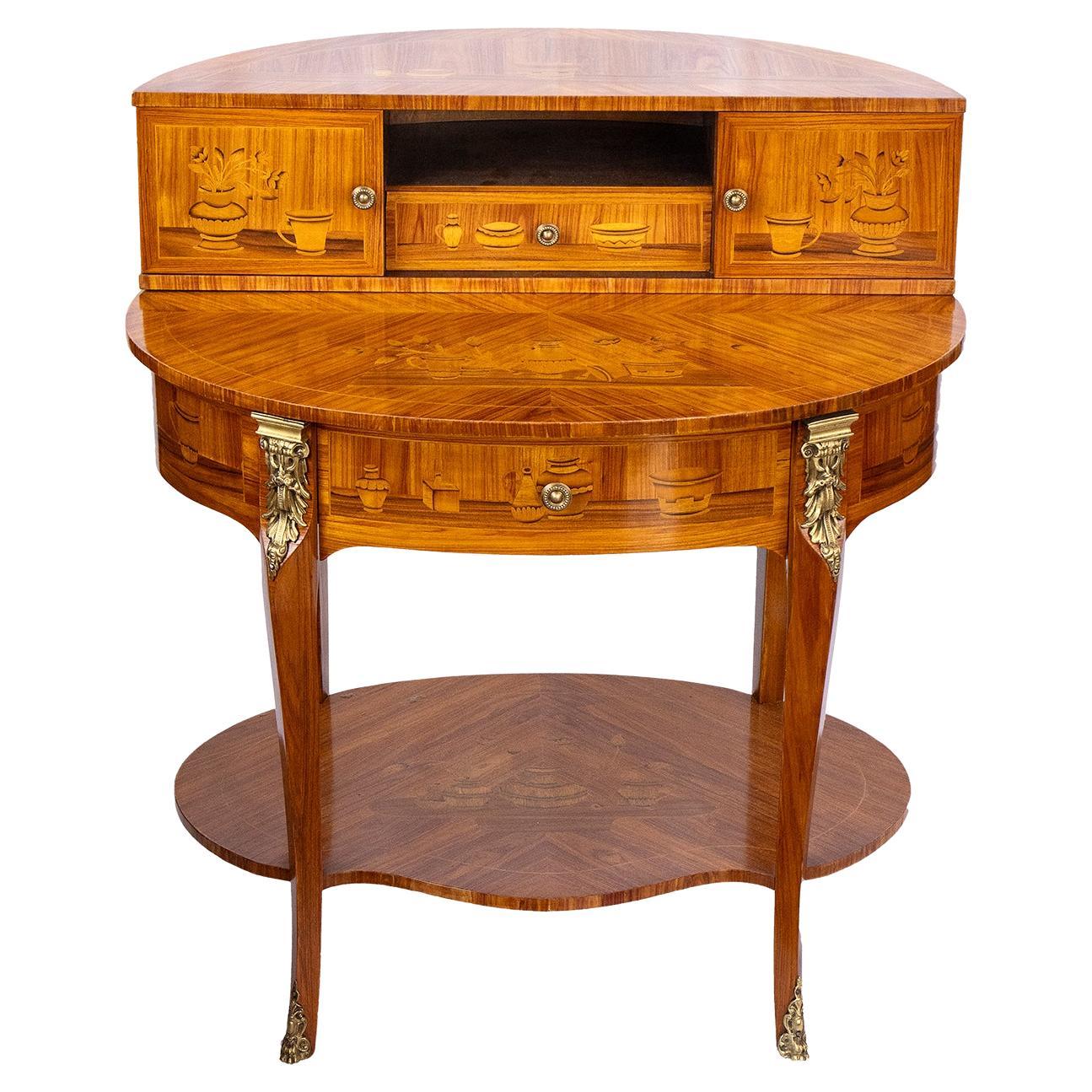 Bureau et table à écrire en marqueterie de bois de roi Louis XV du 20e siècle