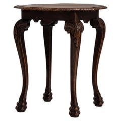 20th Century France Rich Walnut Brown Carved Octagonal Side Table