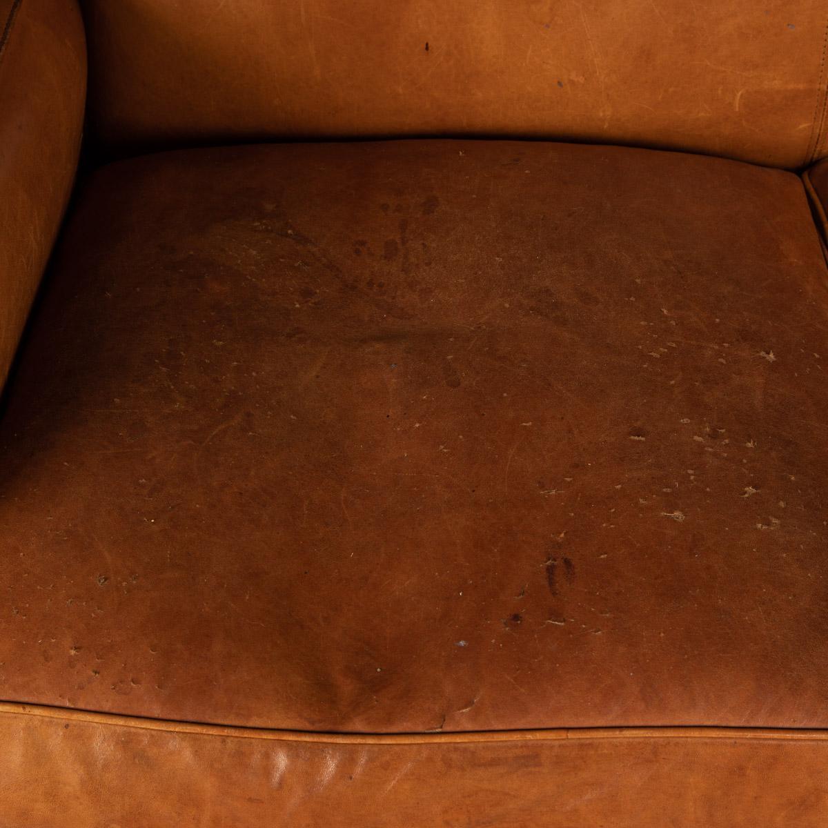 20th Century France Two Seater Tan Sheepskin Leather Sofa For Sale 3