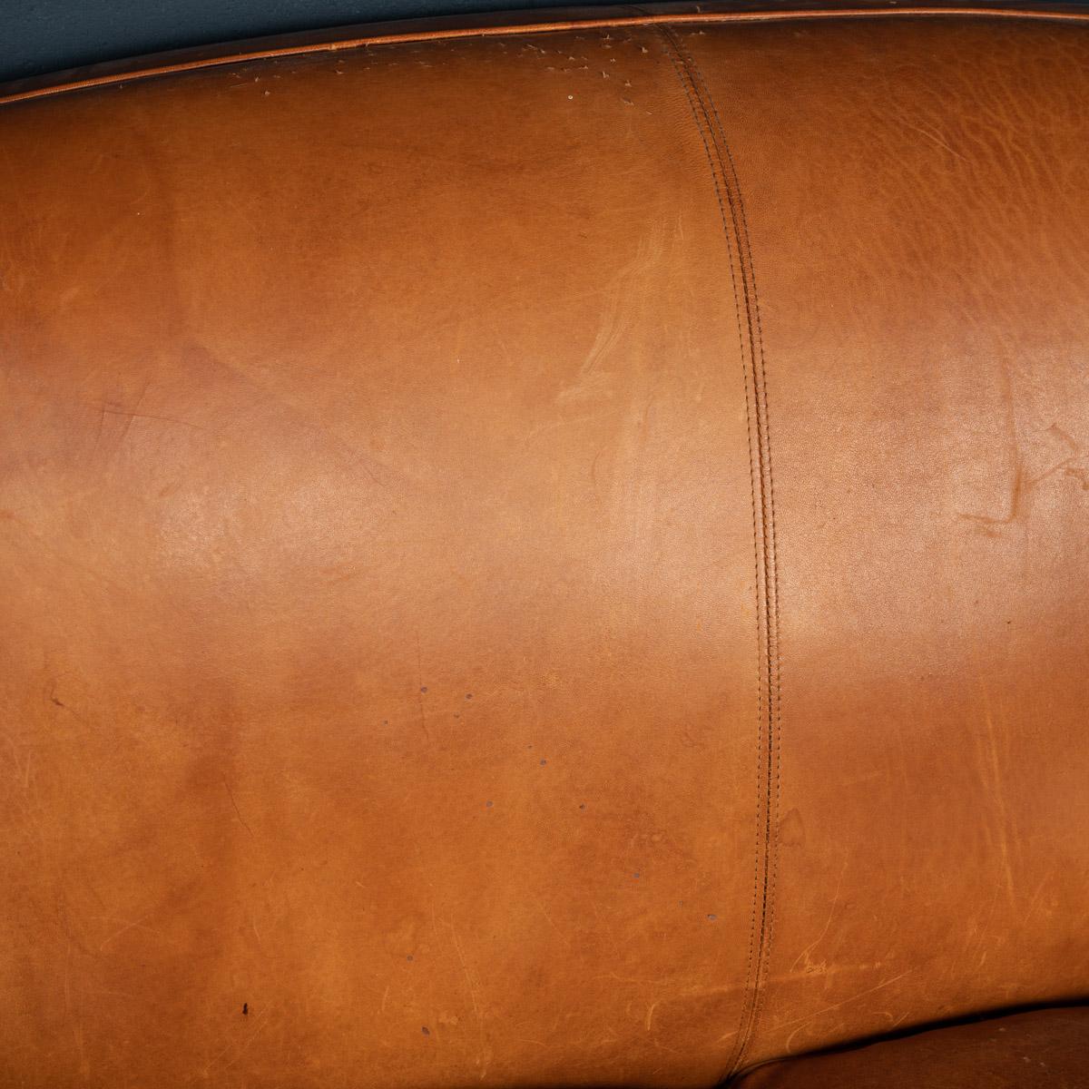 20th Century France Two Seater Tan Sheepskin Leather Sofa For Sale 5