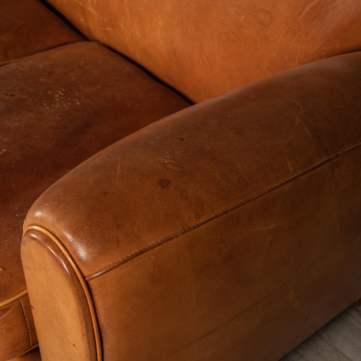 20th Century France Two Seater Tan Sheepskin Leather Sofa For Sale 1