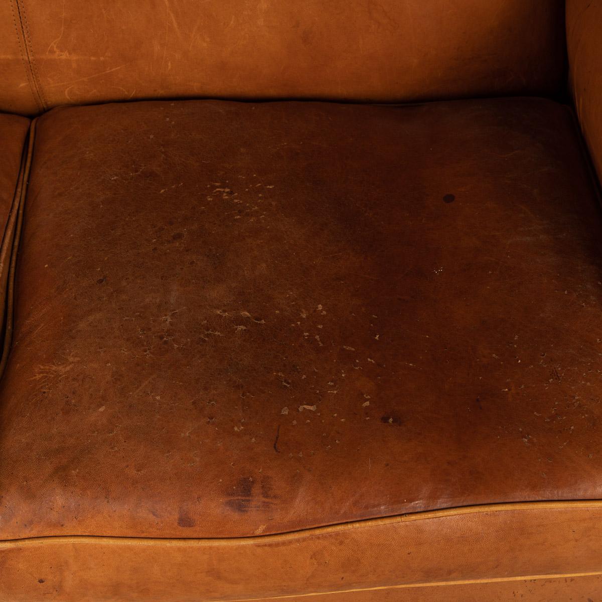 20th Century France Two Seater Tan Sheepskin Leather Sofa For Sale 2