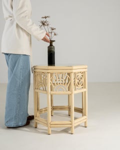 20th Century France Warm Ivory Carved Fretwork Side Table