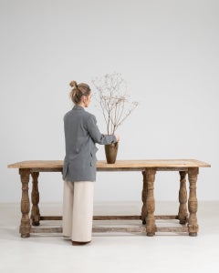 20th Century France Weathered Honey Oak Long Oak Trestle Console