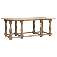 20th Century France Weathered Honey Oak Long Oak Trestle Console
