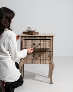 20th Century France Weathered Whitewash Cerused Oak Bedside Cabinet
