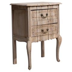 20th Century France Weathered Whitewash Cerused Oak Bedside Cabinet