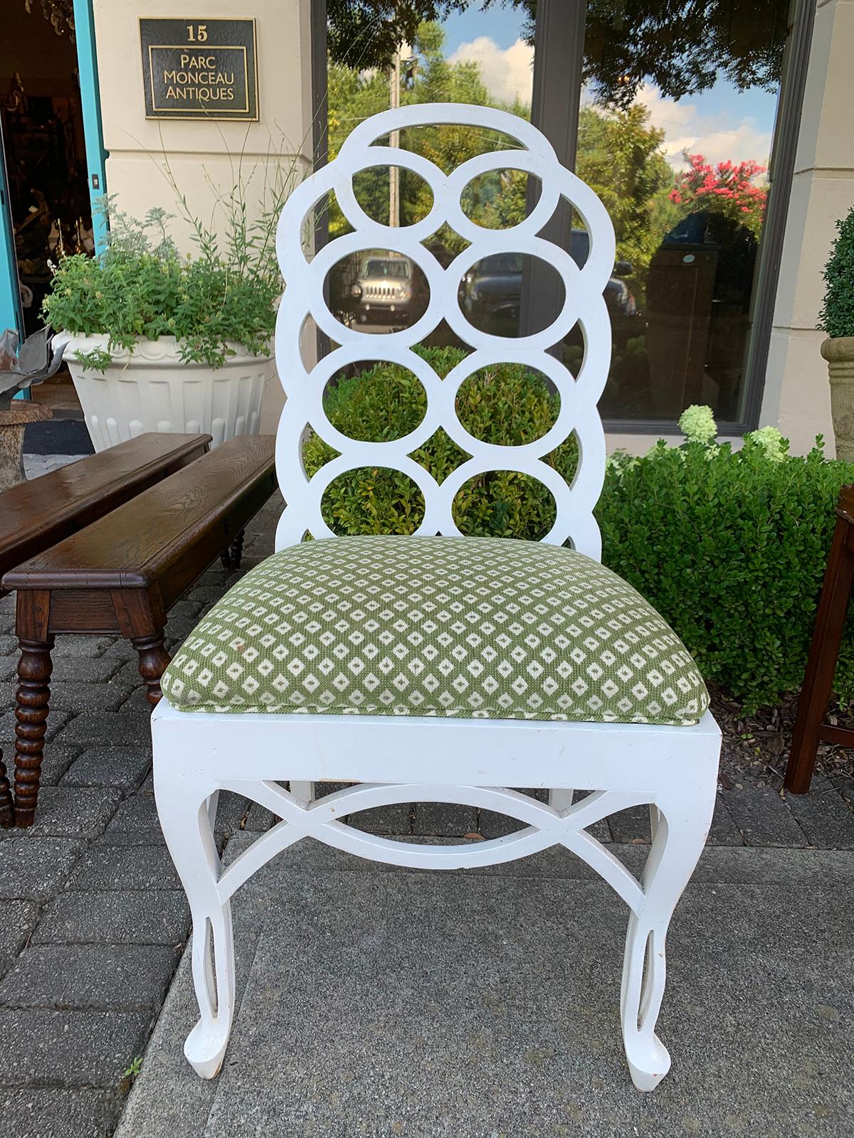 20th century Frances Elkins style white loop side chair.