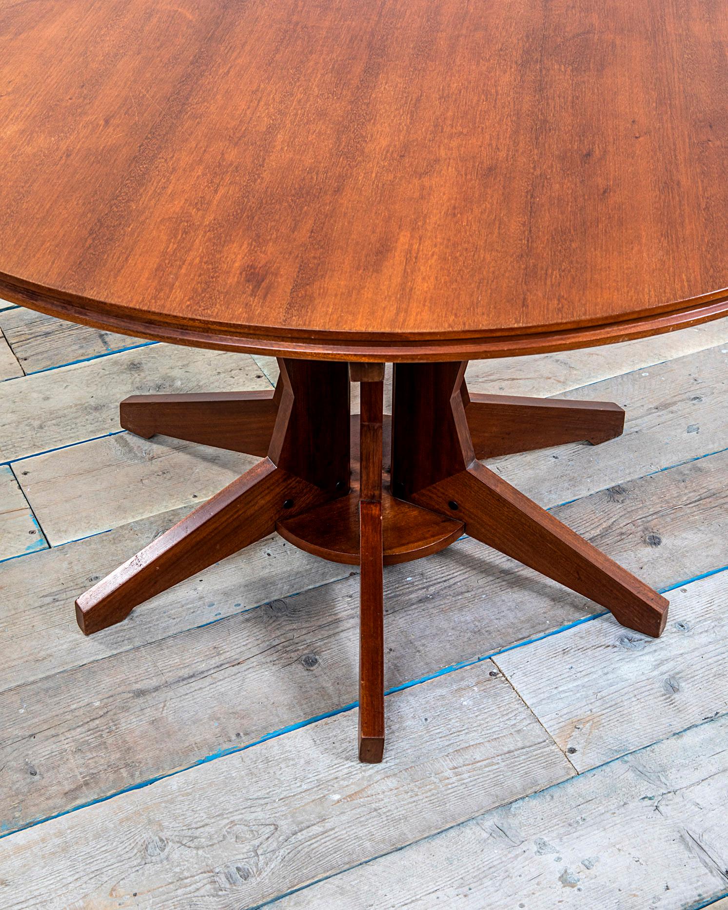 Mid-Century Modern 20th Century Franco Albini Round Wood Table with Radial Elements for Poggi