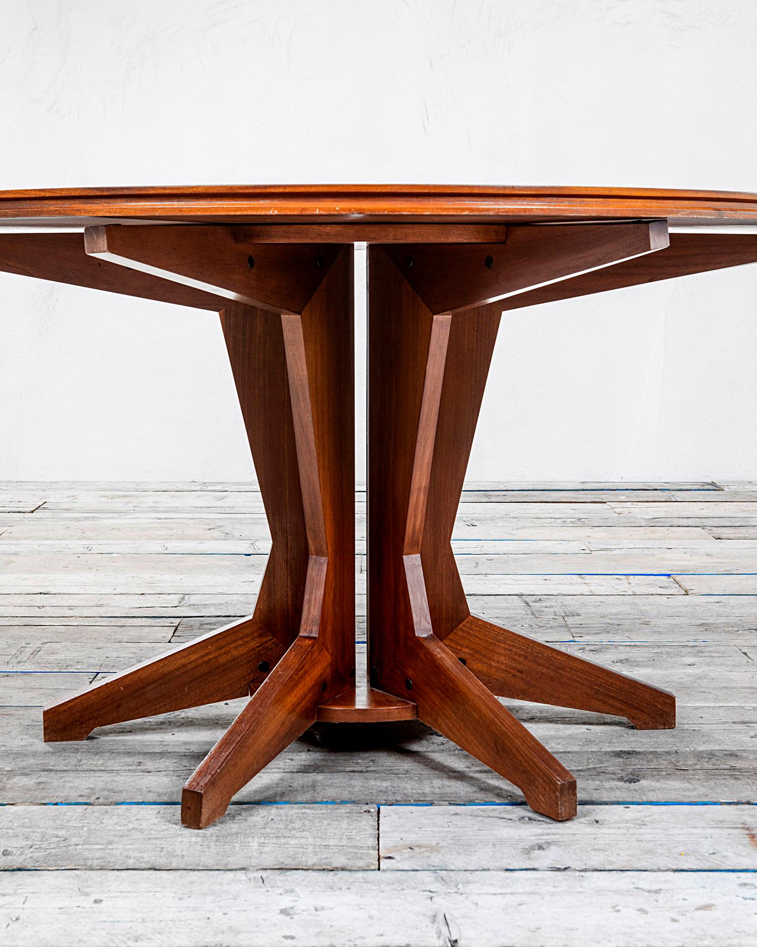 Italian 20th Century Franco Albini Round Wood Table with Radial Elements for Poggi
