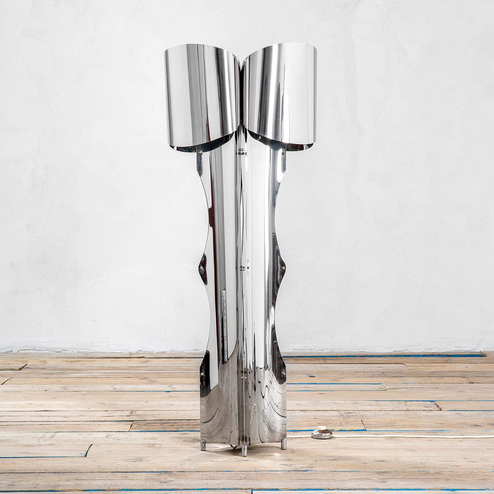 Mid-Century Modern 20th Century Francois Monnet Sculpture Floor Light in Chromed Steel '70s