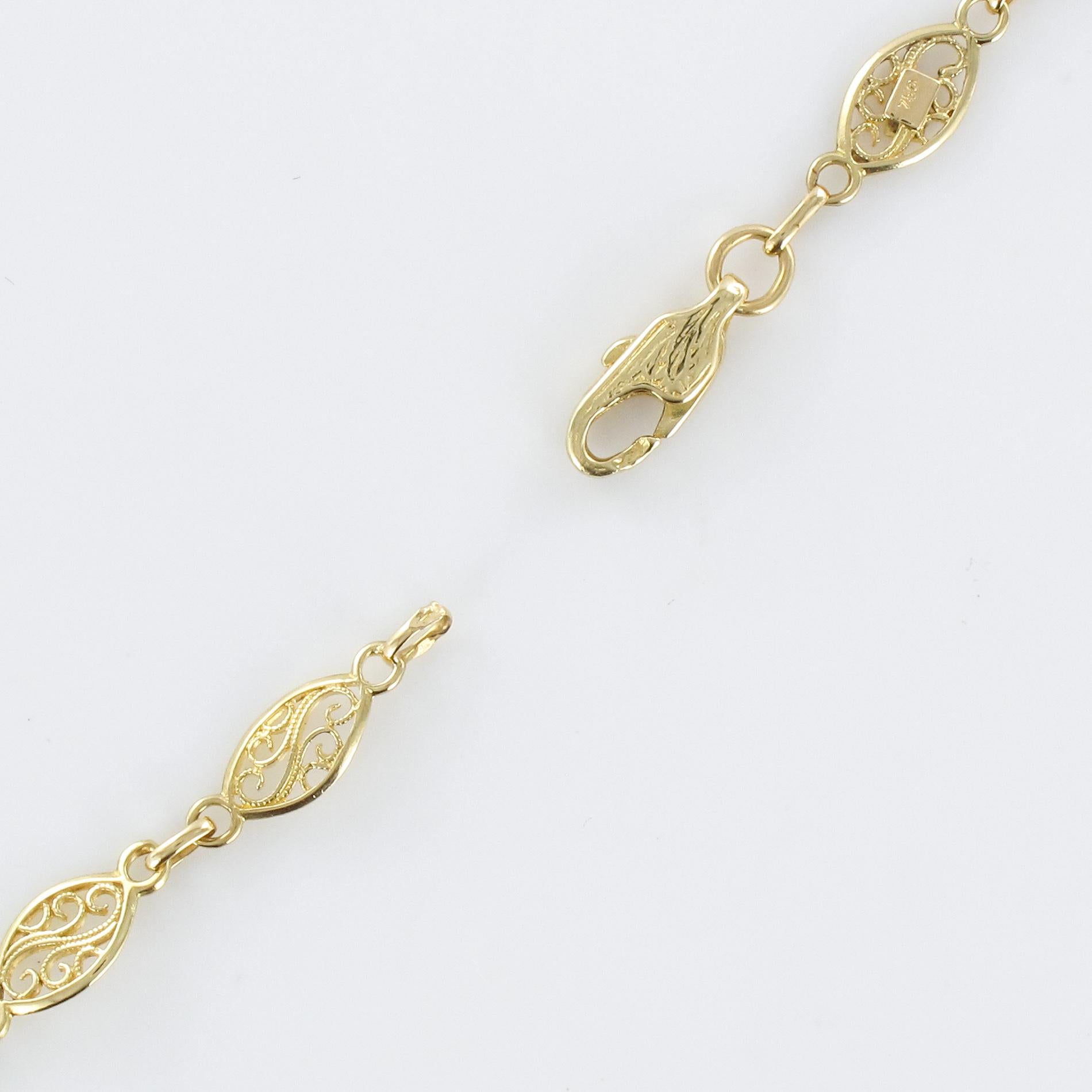 20th Century French 18 Karat Yellow Gold Filigree Shuttle Chain Necklace 2