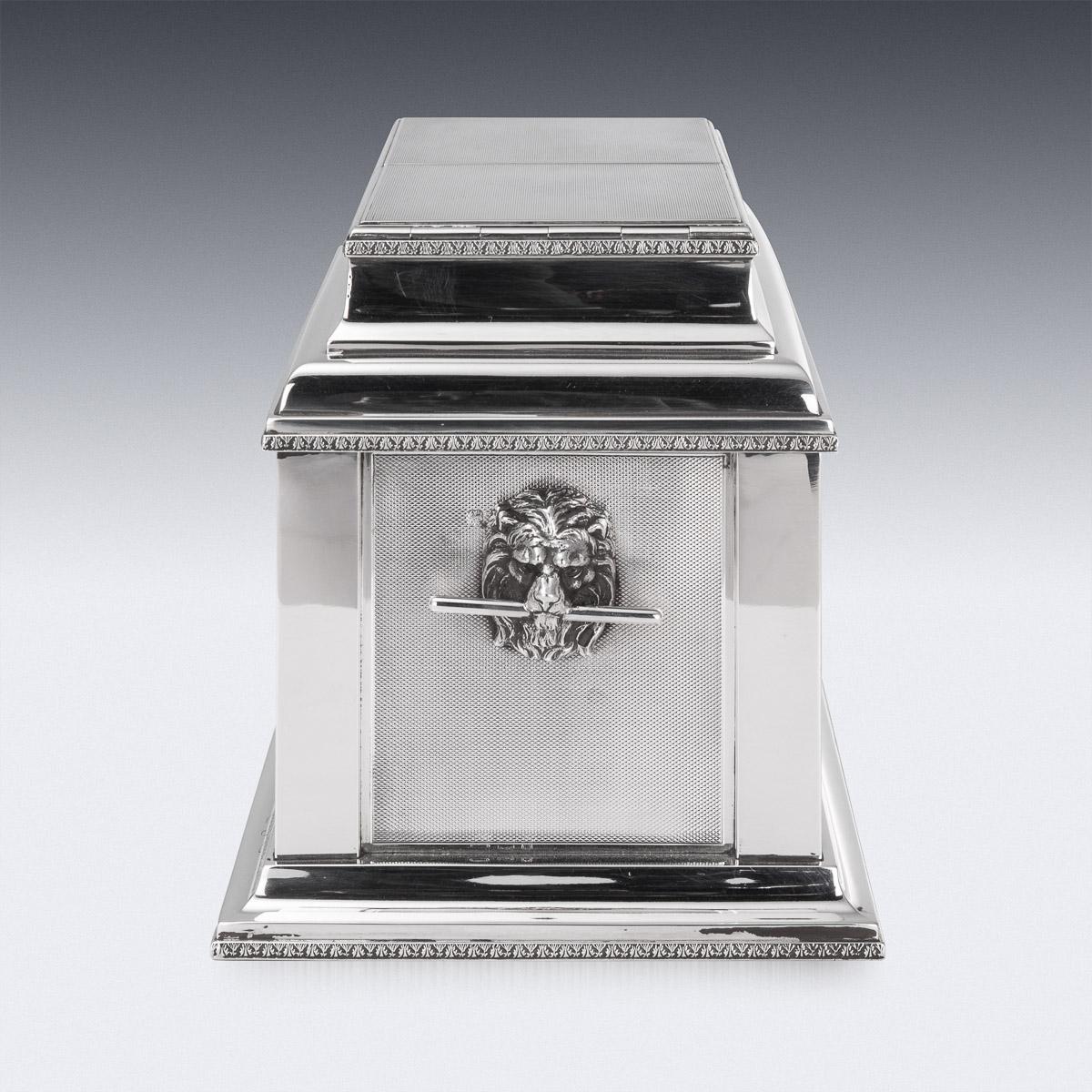 British 20th Century French Air Force Solid Silver Cigar & Cigarette Humidor Box, c.1927