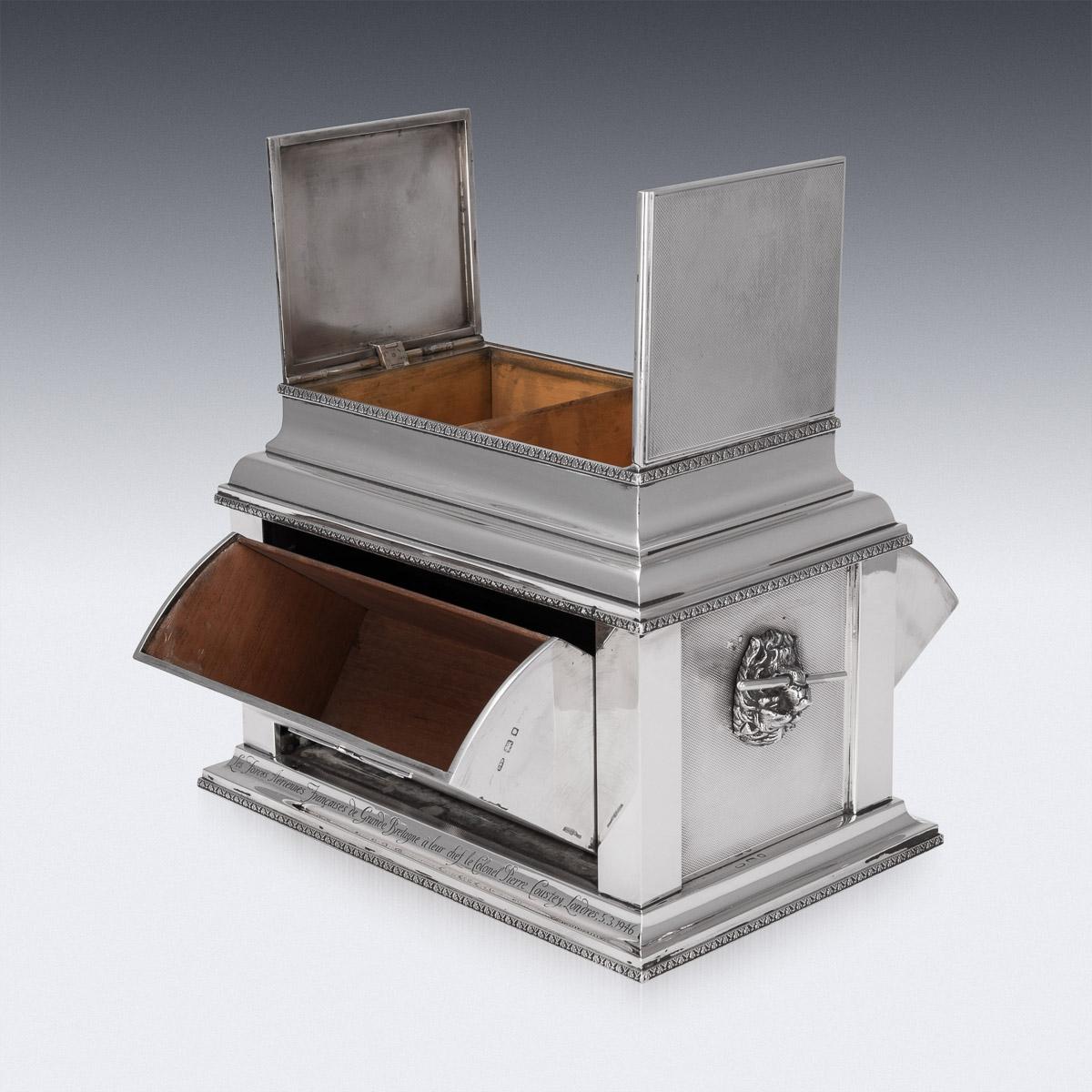 20th Century French Air Force Solid Silver Cigar & Cigarette Humidor Box, c.1927 2