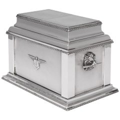 20th Century French Air Force Solid Silver Cigar & Cigarette Humidor Box, c.1927