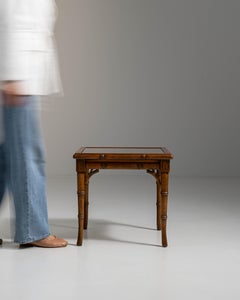 20th Century French Amber Chinoiserie Faux Bamboo & Rattan Side Table