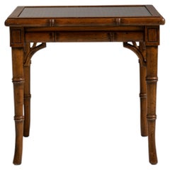 20th Century French Amber Chinoiserie Faux Bamboo & Rattan Side Table