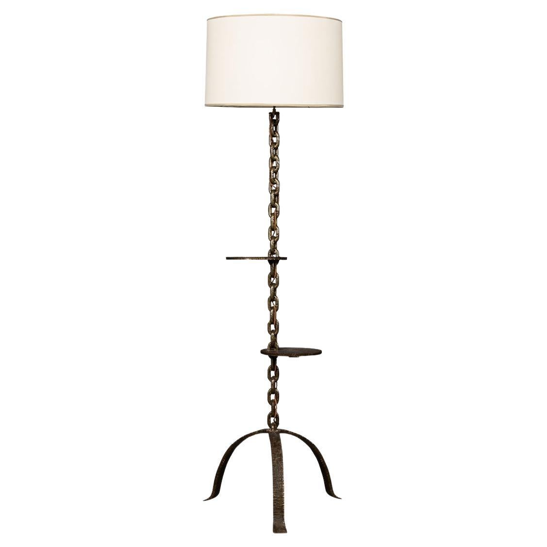 20th Century French Anchor Chain Freestanding Lamp with Shelves, circa 1930