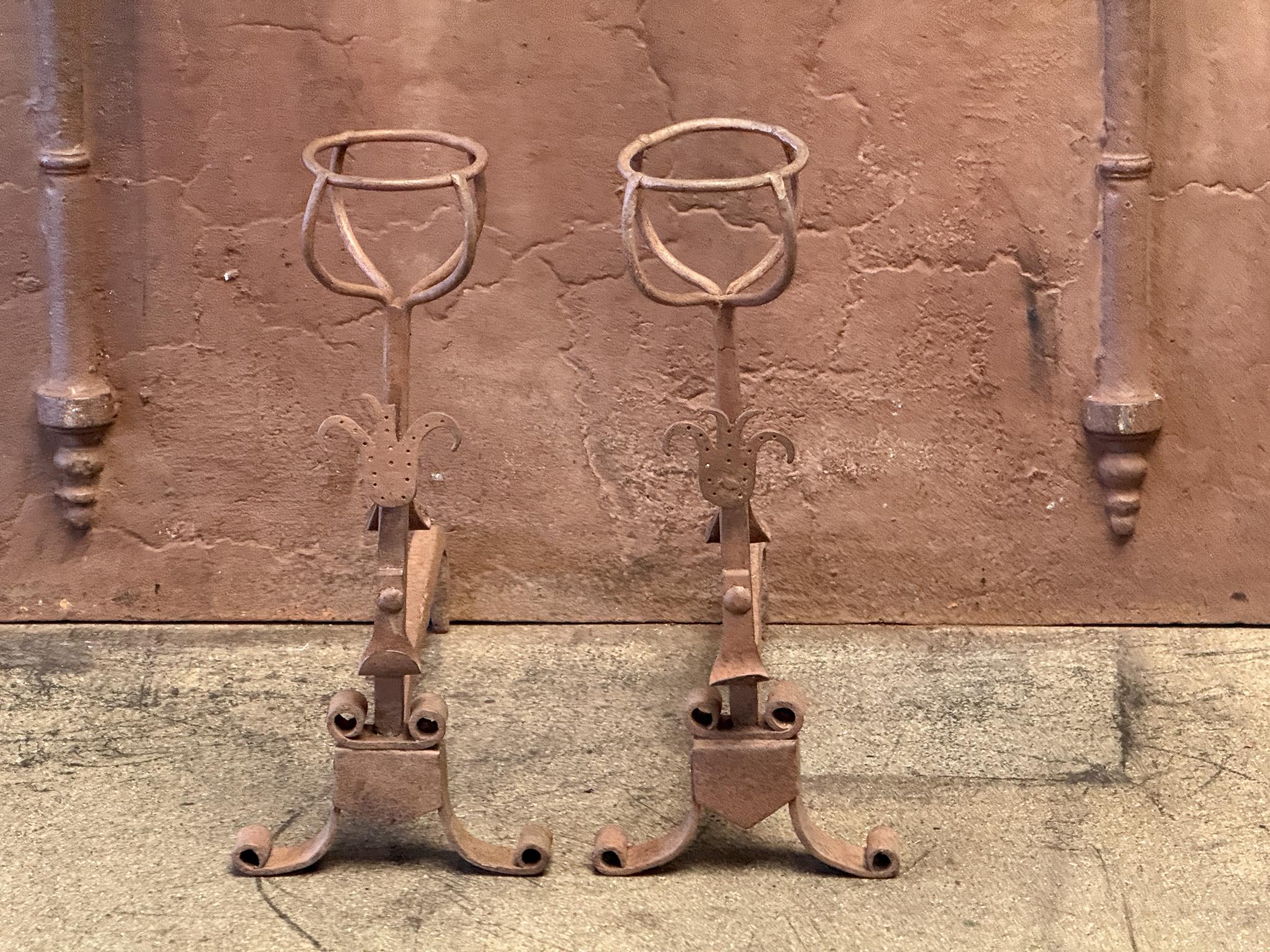 Forged 20th Century French Andirons or Firedogs, Gothic Style For Sale