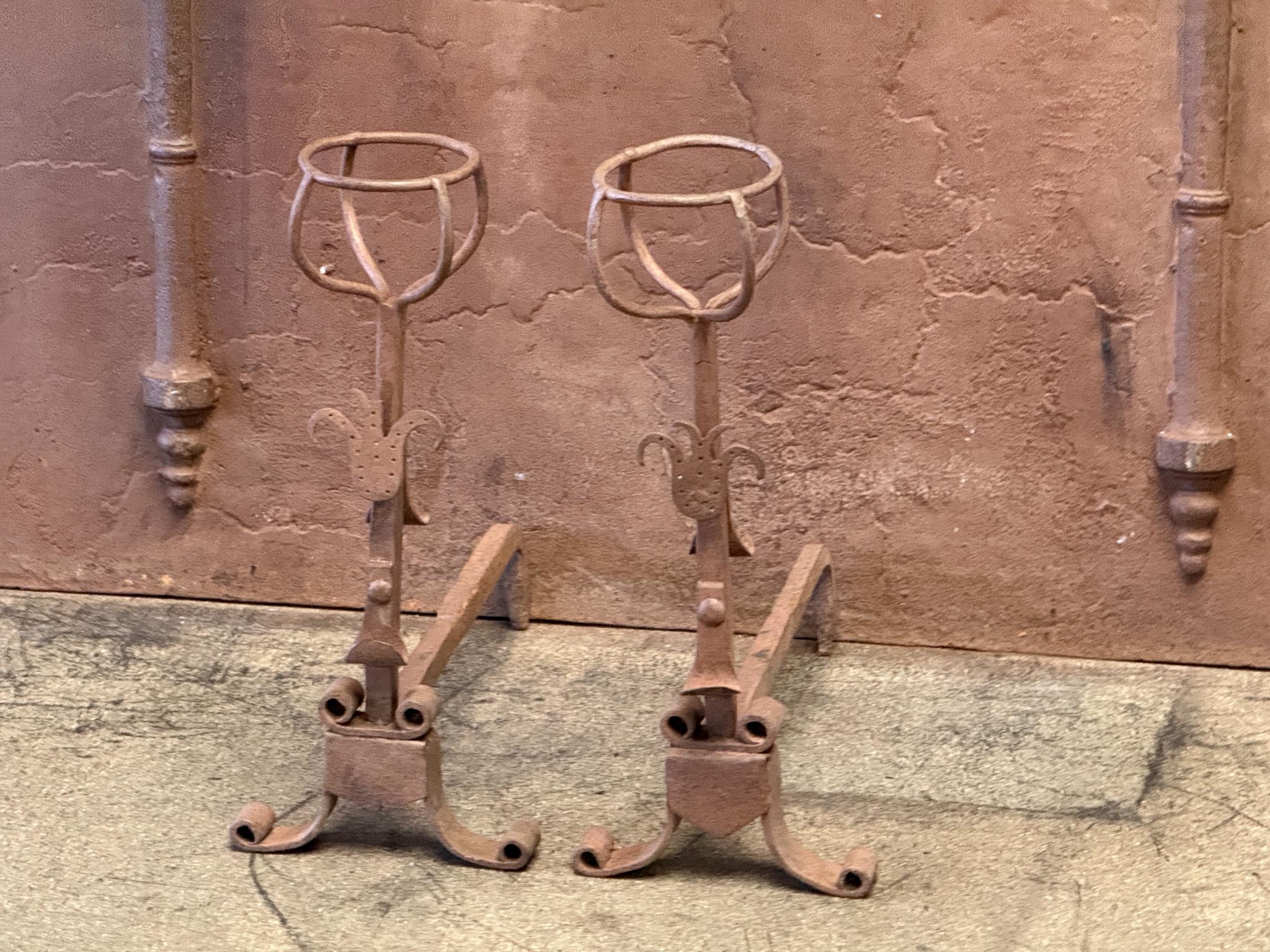 20th Century French Andirons or Firedogs, Gothic Style In Good Condition For Sale In Soest, NL