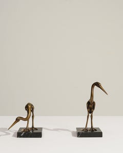 20th Century French Animal Sculpture, Marble Base with Brass Cranes