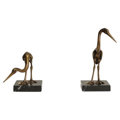 20th Century French Animal Sculpture, Marble Base with Brass Cranes