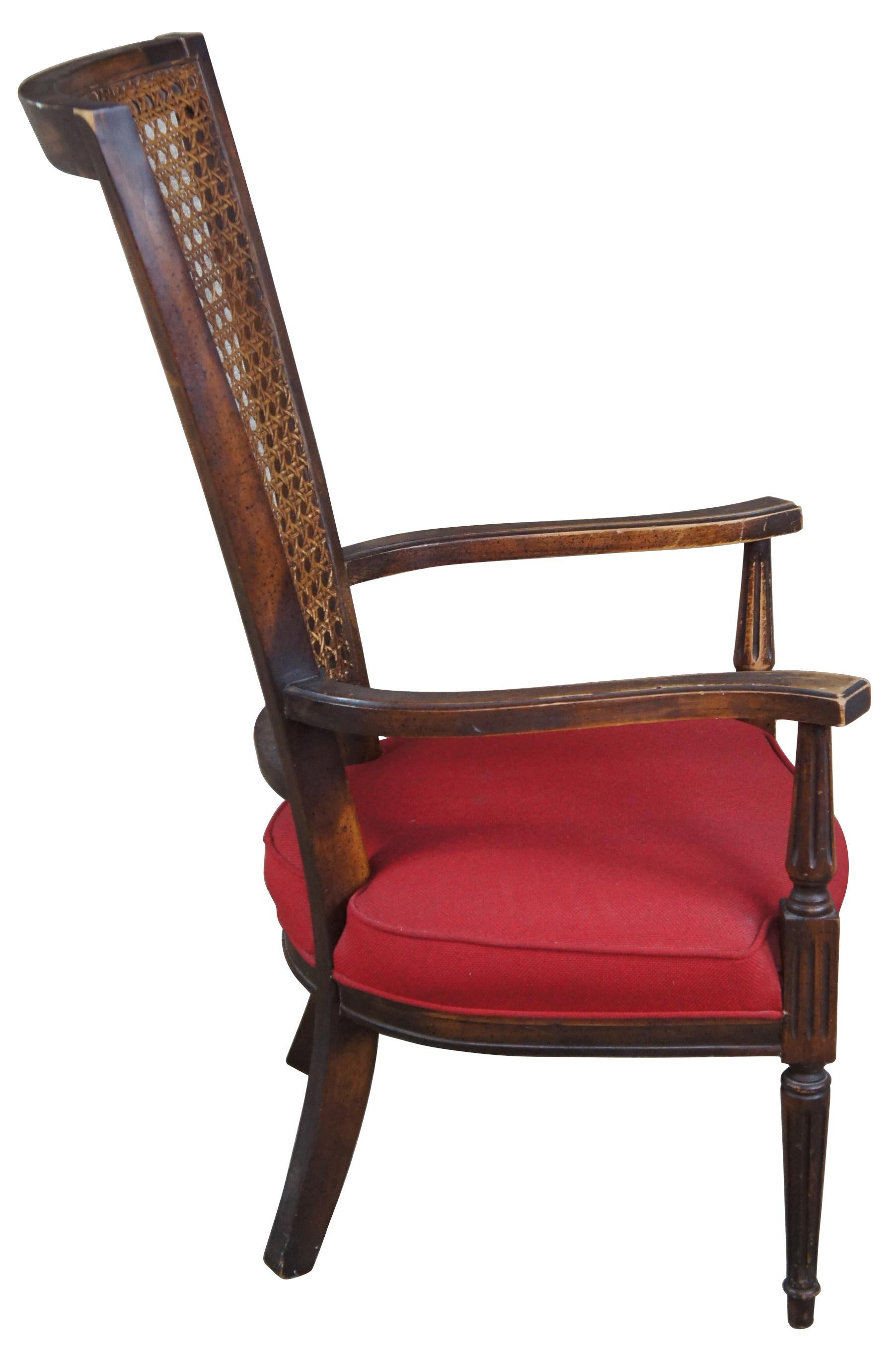 European 20th Century French Armchair Distressed Walnut Caned Back Red Seat For Sale