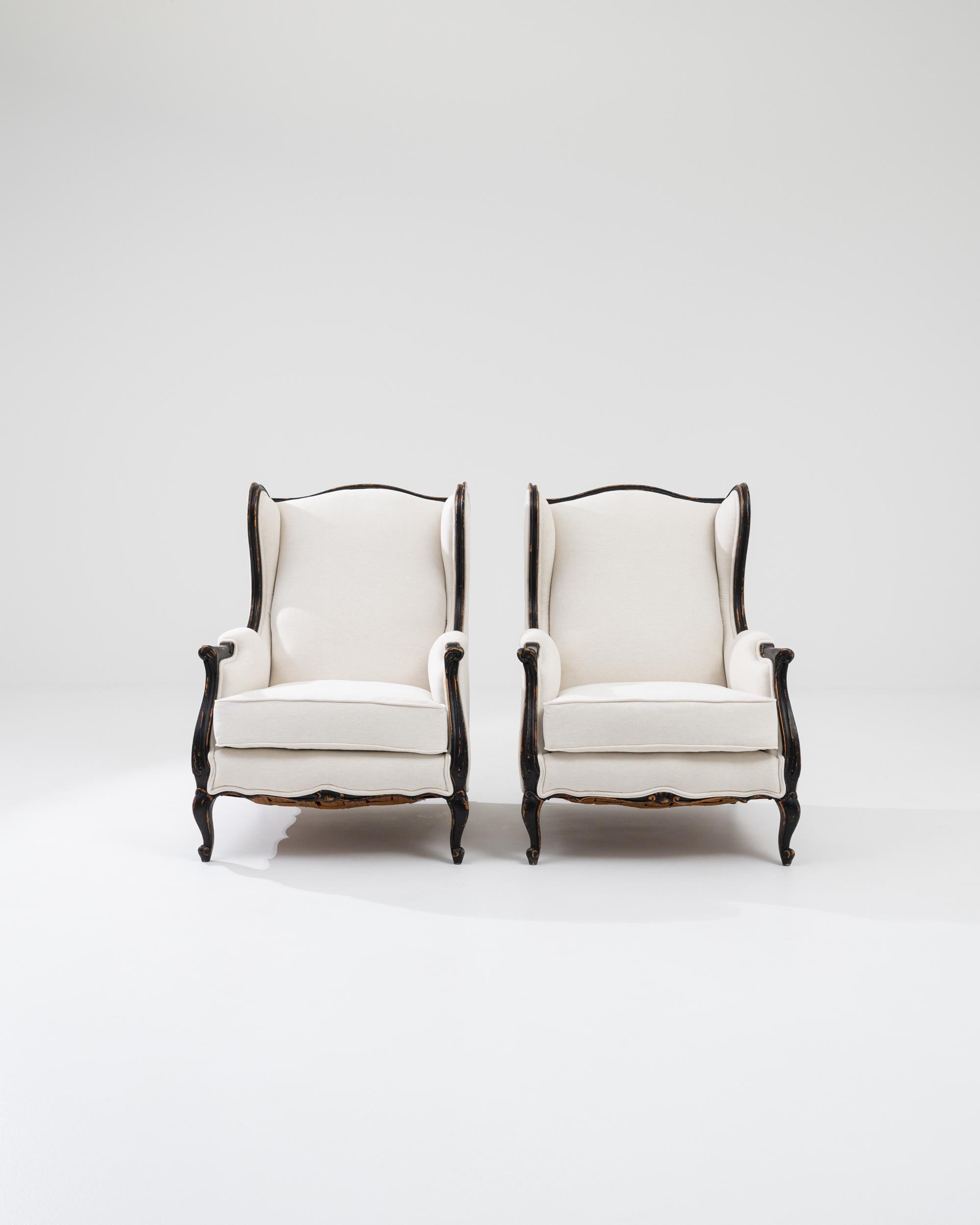 Fabric 20th Century French Armchairs, a Pair