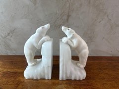 20th century French Art Deco Alabaster Polar Bear Bookends, 1930s