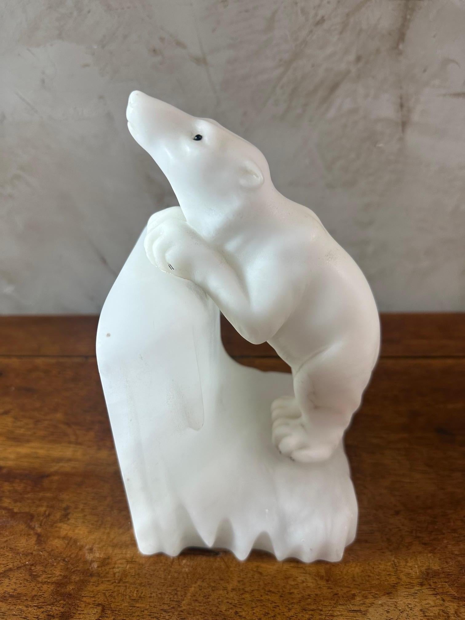 20th century French Art Deco Alabaster Polar Bear Bookends, 1930s 4