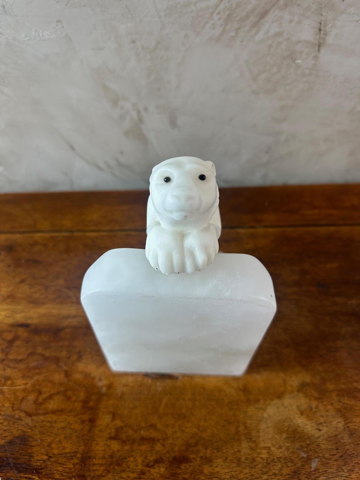 20th century French Art Deco Alabaster Polar Bear Bookends, 1930s 5