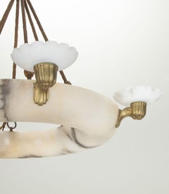 20th Century French Art Deco Alabaster Ring Chandelier