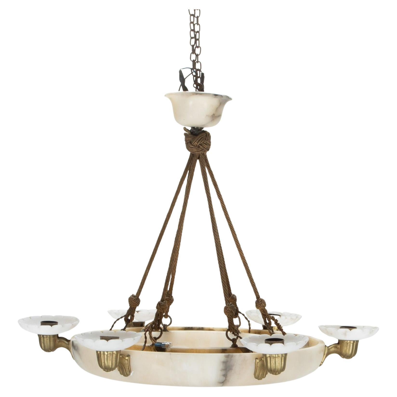 20th Century French Art Deco Alabaster Ring Chandelier