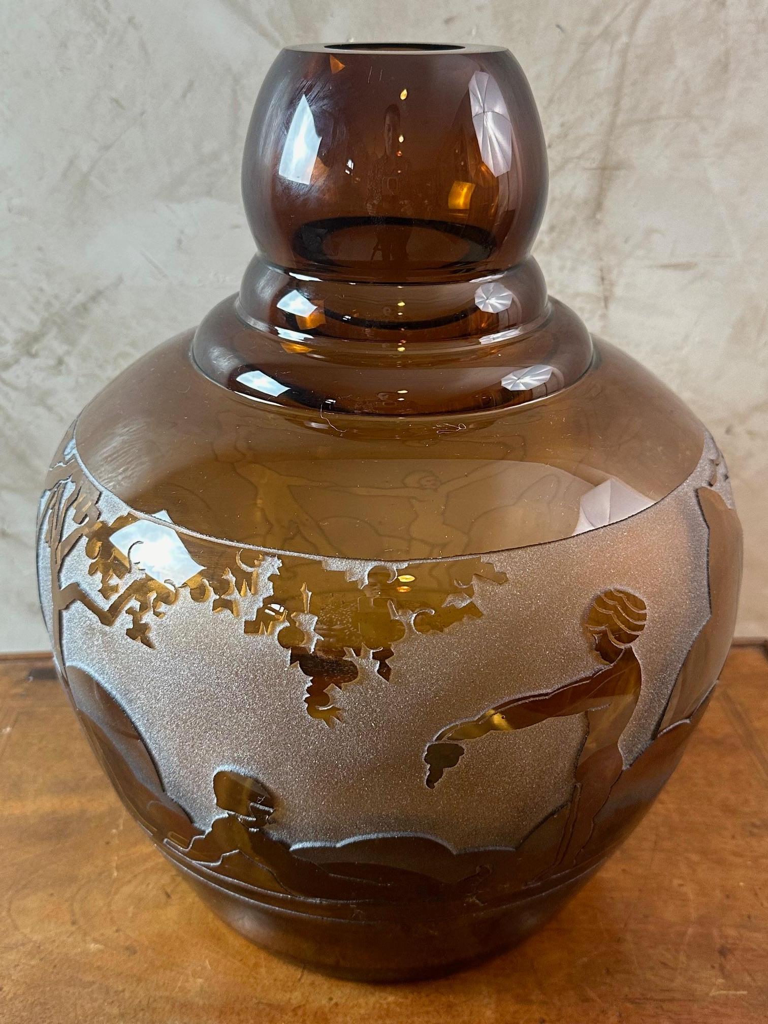 Mid-20th Century 20th Century French Art Deco Amber Glass Vase, 1930s For Sale