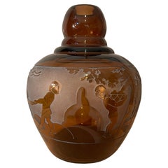 20th Century French Art Deco Amber Glass Vase, 1930s