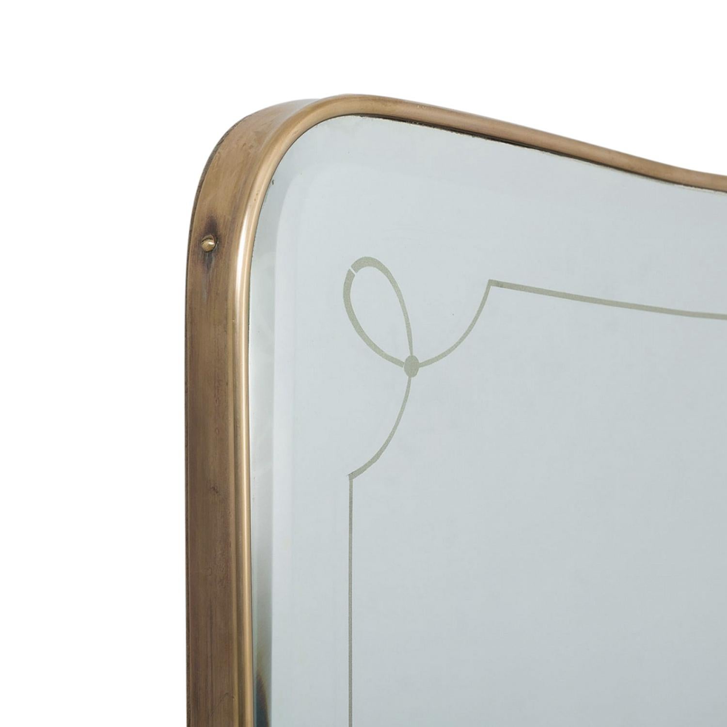 Metal 20th Century French Art Deco Asymmetrical Brass Wall Glass Mirror, Vintage Décor For Sale
