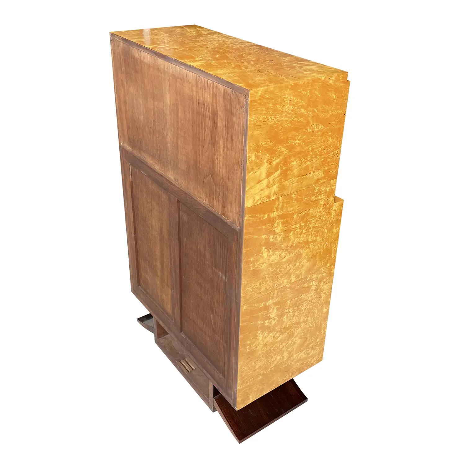 20th Century French Art Deco Birchwood Secretaire - Vintage Burlwood Cabinet For Sale 6
