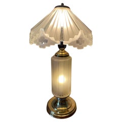 20th Century French Art Deco Brass and Glass Table Lamp, 1930s