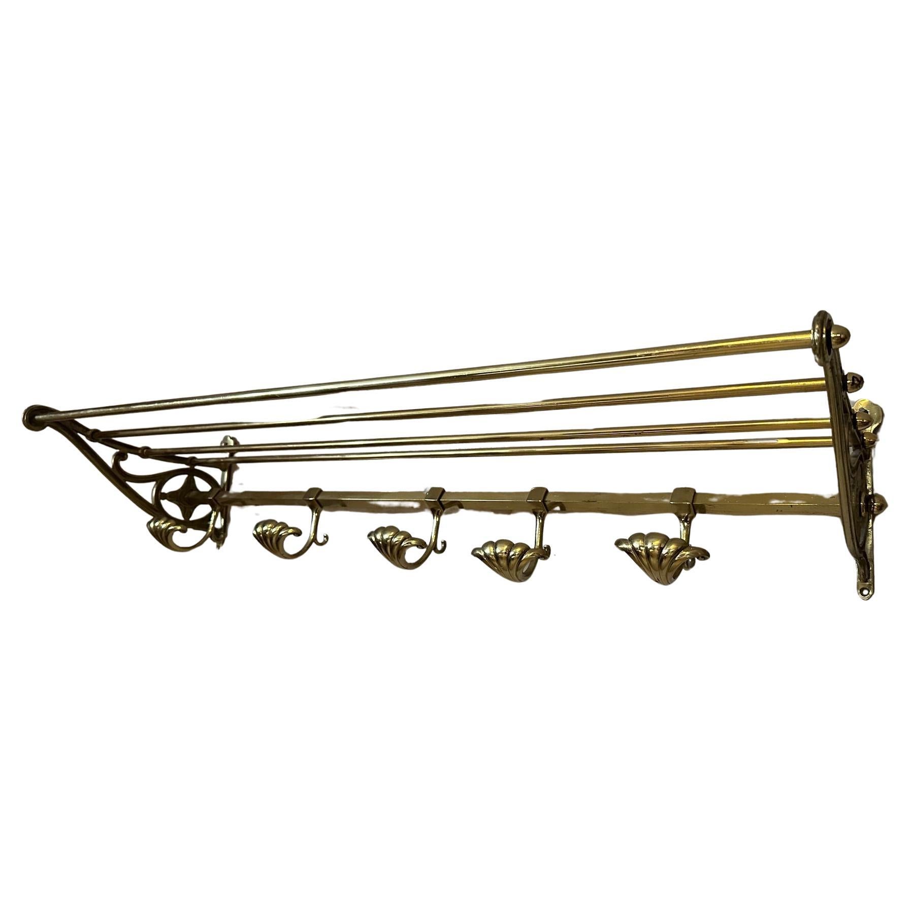 20th century French Art Deco Brass Coat and Luggage Rack, 1930s For Sale