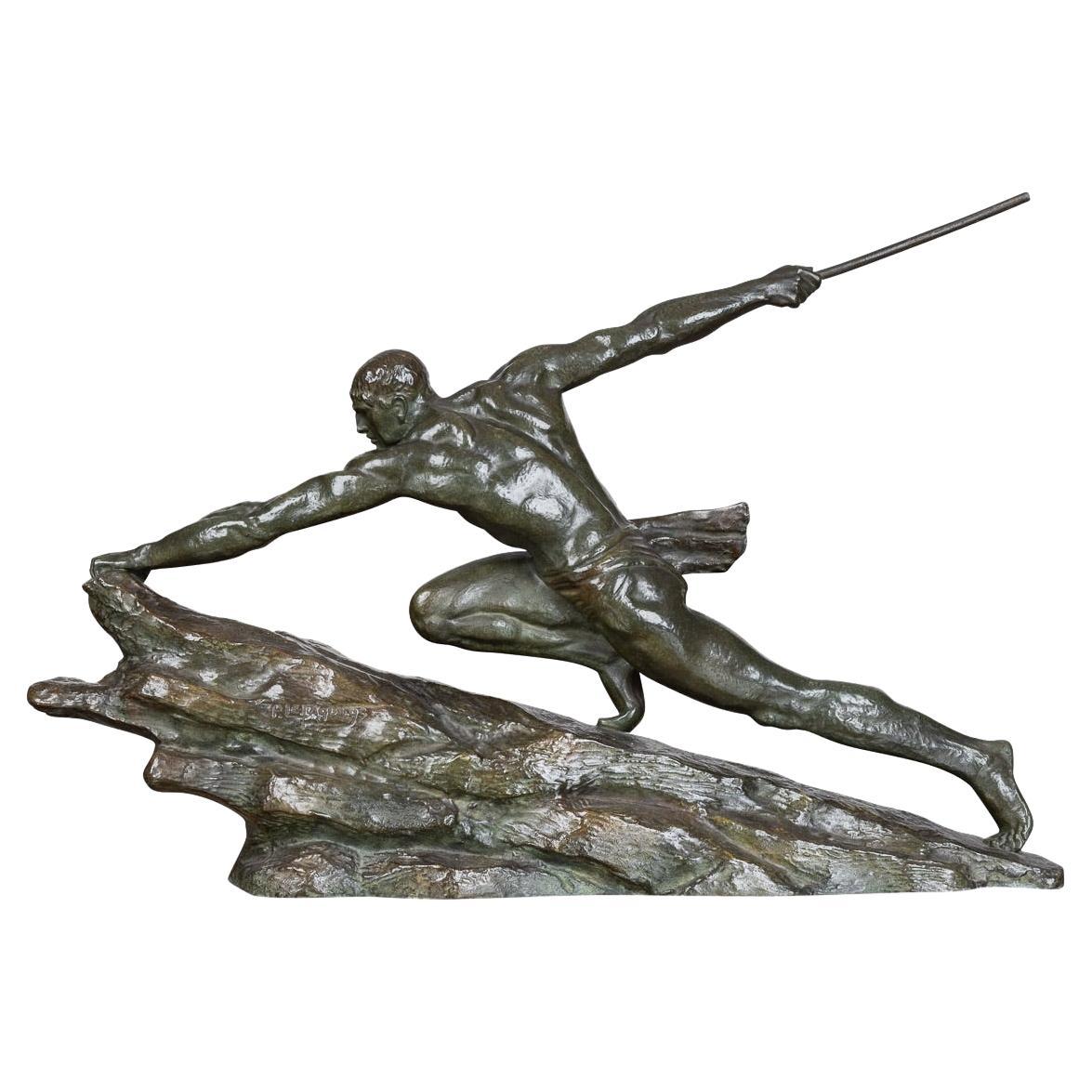 Französische Art-Déco-Jägerfigur aus Bronze des 20. Jahrhunderts, Pierre Le Faguays, um 1930